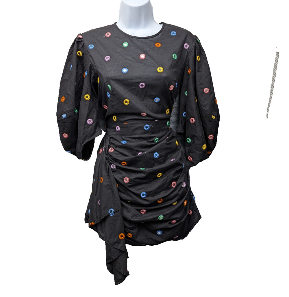 Rhode Pia dress Womens Small Glam Puff Sleeve Ruched Event LBD Polka Dot